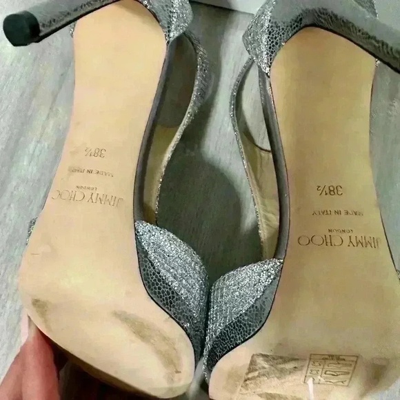 Jimmy Choo Womens Heels Size 38.5-8 Silver Glitter Platform Zip Back Glamorous - Picture 3 of 11